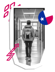 A boy with a backpack walking down a hallway.