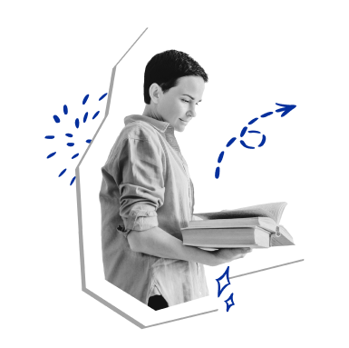 a young woman reading a textbook